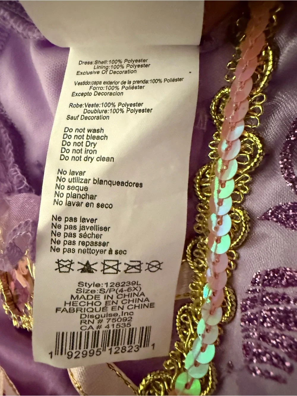Girls Disney Rapunzel Princess Costume with Lights size 4-6x